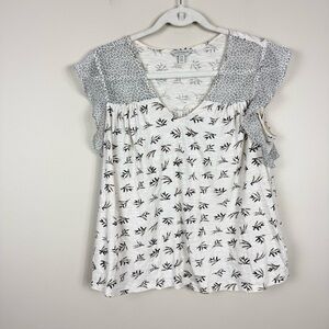 Lucky Brand Medium Top Ruffle Short Sleeve Womens Medium Polka Dot Cottage Beach